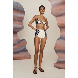 Alemais Marine Smocked Boyleg Brief Bikini Bottom‎ Blue Cream SMALL